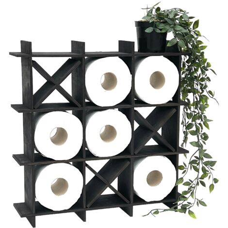 Dandibo – Distributeur de papier toilette noir 96421 – Bois Tic Tac Toe – Capacité jusqu'à 9 rouleaux – Montage sans perçage