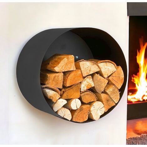 Dandibo – Étagère murale ronde pour bois de chauffage 96433 – Métal noir – 50 cm de diamètre – Support robuste pour cheminée