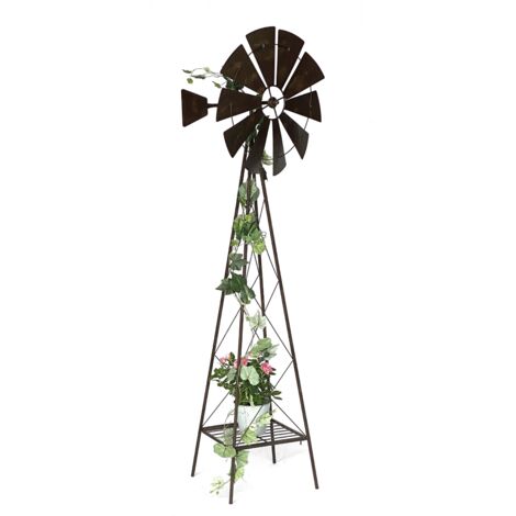 Dandibo – Moulin à vent en métal 170 cm 96019 – Roulement à billes – Résistant aux intempéries – Décoration de jardin marron