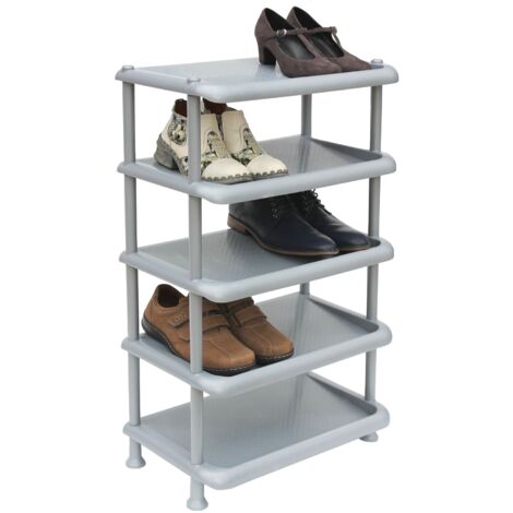 DanDiBo Étagère à chaussures Plastique 93901 Empilable Rangement à chaussures ouvert Étagère à chaussures à 5 niveaux Gris Armoire à chaussures (1/5)