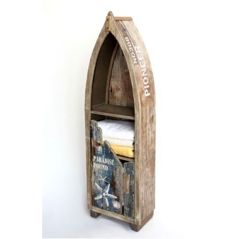 Dandibo – Étagère bateau en bois antique – Dimensions 121x32x20 cm – 3 étagères fixes pour salle de bain – Décoration personnalisable