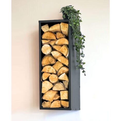 Dandibo – Étagère à bois murale 96542 – Métal noir – 80 cm de hauteur – Support mural pour bois de chauffage – Installation rapide