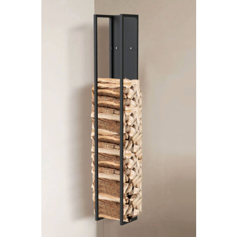 Dandibo – Panier à bois 96540 – Étagère murale en métal noir – Dimensions 160x25x25 cm – Pour stockage bois de chauffage et bûches