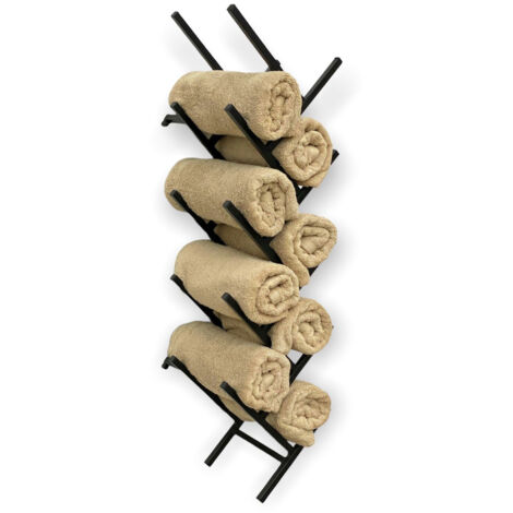 Dandibo – Porte-serviettes mural 96278 – Métal noir – 9 serviettes – Dimensions 82x23x25cm – Installation facile avec matériel inclus