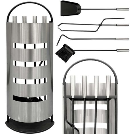 DanDiBo Ensemble d'Outils de Cheminée Moderne Acier Inoxydable 5 Pièces Set 96615 Ensemble de Cheminée Accessoires de Poêle (1/5)