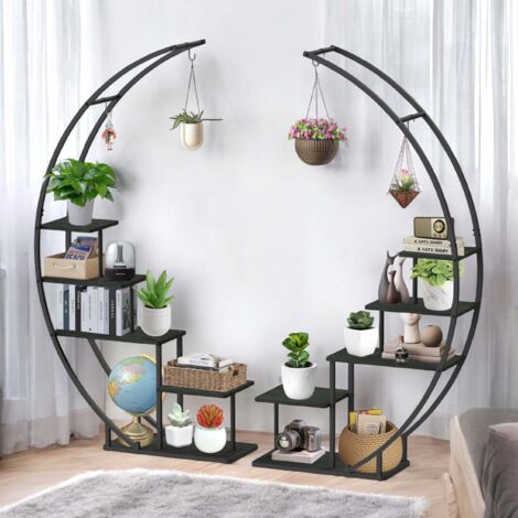 Dandibo – Étagère à fleurs intérieure 170 cm 96586 – Métal noir – Support de plantes demi-rond – Tablettes en bois durables (1/5)
