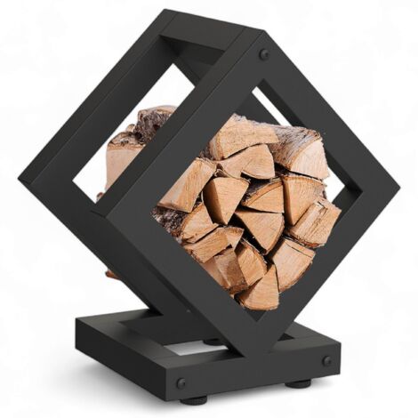 Dandibo – Porte-bûches intérieur 96606 en métal noir – Cube carré 50x55x30 cm – Rangement bois de chauffage avec pieds réglables