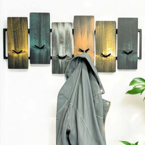 Dandibo – Porte-manteau mural métal noir 96629 – 12 crochets solides – Largeur 68 cm, hauteur 30 cm – Installation facile avec vis incluses