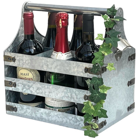 Porte-bouteilles DanDiBo Métal avec ouvre-bouteille 96403 Porte-bouteilles 6 bouteilles Caisse à bouteilles Ouvre-bouteilles Panier à bouteilles de vin