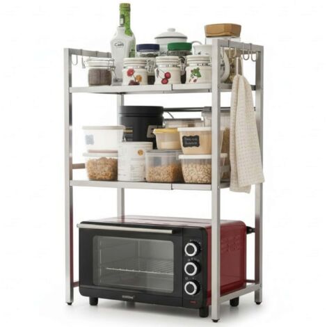 DanDiBo Verstellbares Küchenregal Edelstahl für Arbeitsplatte Stehend 3 Stufig 40-64 cm Regal Küche 96686 Standregal (1/5)