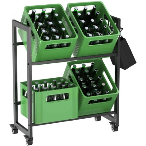DanDiBo Getränkekistenregal 4 Kisten mit Gitter Haken Rollen Metall Schwarz 96650 Getränkeregal Kistenregal Getränke Regal (1/5)