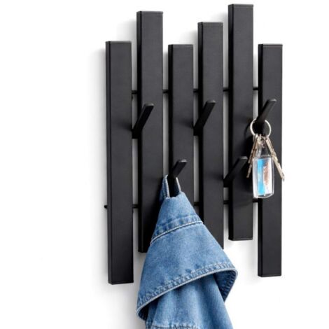 DanDiBo Garderobe Wand Schwarz Metall 96739 Wandgarderobe mit 5 Haken Schmal Garderobenpaneel Flurgarderobe Modern Hakenleiste Garderobenhaken (1/5)