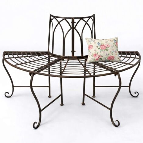 DanDiBo Banc d'arbre Métal Résistant aux intempéries Marron 127 cm 3 places semi-circulaire 121071 Banc de jardin avec dossier Banc rond (1/5)