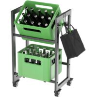 DanDiBo Getränkekistenregal 2 Kisten mit Gitter Haken Rollen Schmal Metall Schwarz 96649 Getränkeregal Kistenregal Getränke Regal Behälter