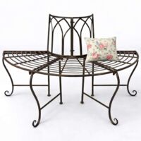DanDiBo Banc d'arbre Métal Résistant aux intempéries Marron 127 cm 3 places semi-circulaire 121071 Banc de jardin avec dossier Banc rond