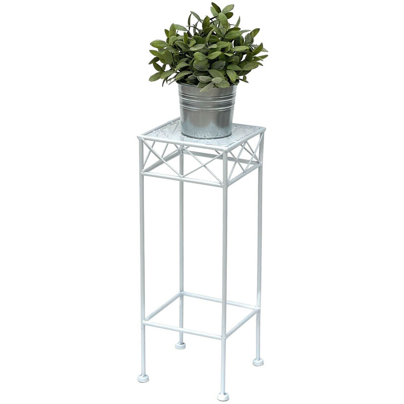 DanDiBo Sgabello per fiori in metallo bianco, forma quadrata, 50 cm, supporto  per fiori 96314 S, tavolino d'appoggio, colonna per fiori moderna, supporto  per piante, sgabello per piante.