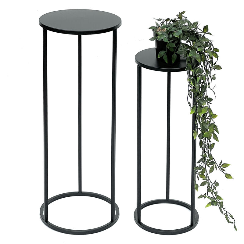 DanDiBo Sgabello per fiori in metallo nero, forma circolare, supporto per  fiori 96316, set da 2, colonna per fiori moderna, supporto per piante, sgabello  per piante.