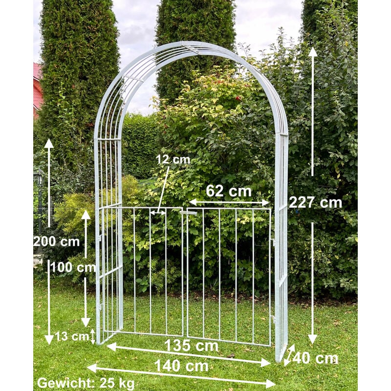 DanDiBo Arco di rose zincato massiccio con porta 140 cm Arco da giardino  96517 Resistente alle intemperie Arco rotondo in ferro pieno Supporto per  rampicanti Arco da giardino zincato a caldo