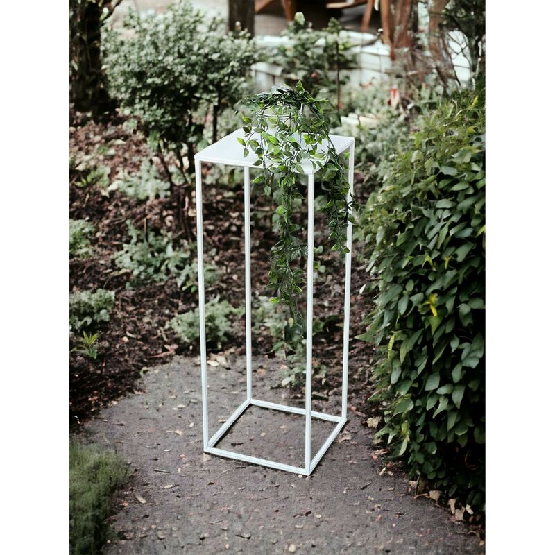 Sgabello per fiori DanDiBo in metallo bianco, forma quadrata, 62,5 cm,  tavolino porta fiori 96484