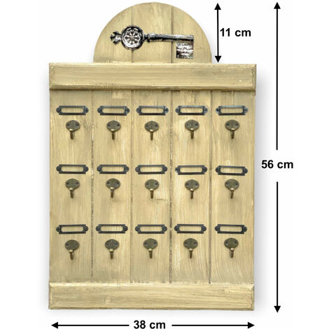 Portachiavi in legno vintage DanDiBo con 15 ganci, marrone, 96210,  portachiavi, appendiabiti a gancio, bacheca per