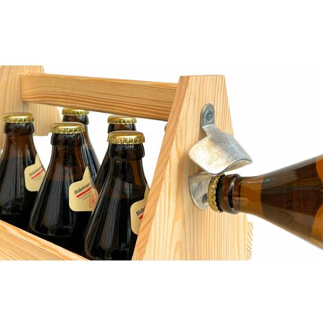 DanDiBo Portabottiglie Di Birra Con Apribottiglia, 6 Cilindri, Cestino Porta Bottiglie In Legno