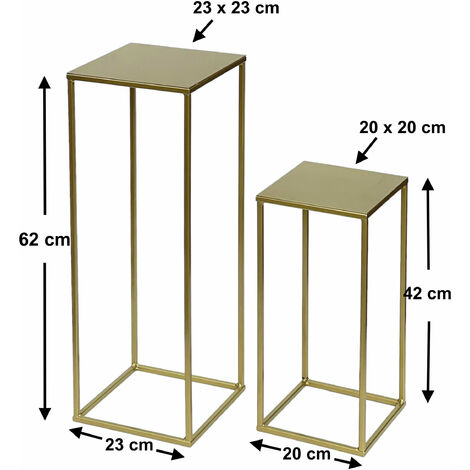 DanDiBo - Sgabello per fiori in metallo dorato, forma quadrata, set da 2. Tavolino  da salotto 96406.