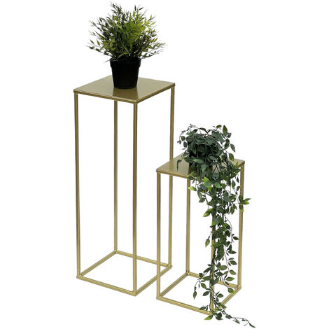DanDiBo - Sgabello per fiori in metallo dorato, forma quadrata, set da 2.  Tavolino da salotto 96406.