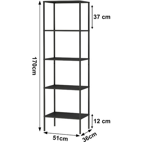 DanDiBo Scaffale a pavimento in metallo nero stretto con 5 livelli  170x50x35 cm Scaffale Bagno Cucina