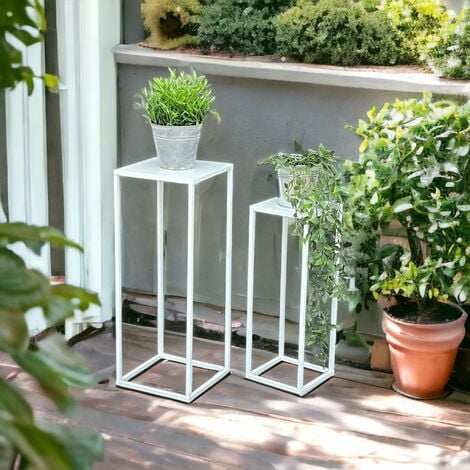 Set da 2 sgabelli per fiori DanDiBo in metallo bianco angolare, tavolini  d'appoggio per piante