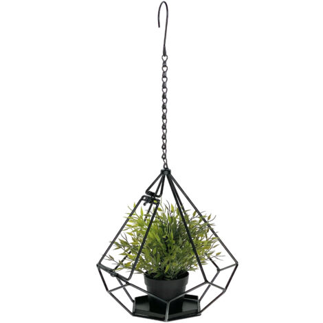 DanDiBo Fioriera Sospesa In Metallo 59 Cm – Con Vaso Integrato, Catena E Gancio, Look Industriale, Nero E Argento - 5
