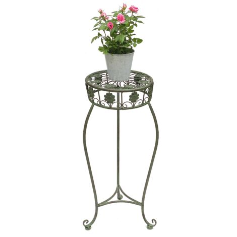 Tavolo Mosaico Da Giardino Rotondo – Sgabello Portafiori In Metallro Per Balcone E Esterno, Stile Mediterraneo, Altezza 58 Cm