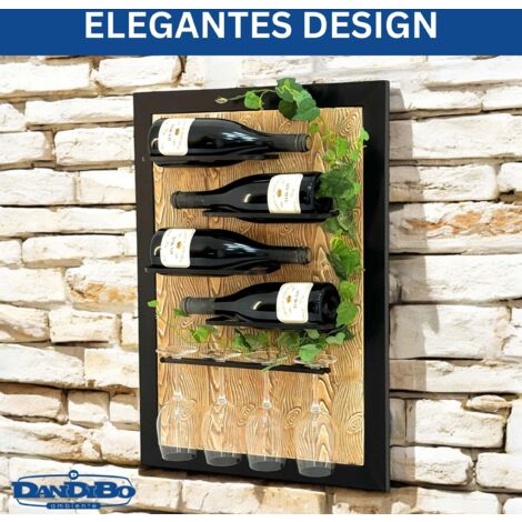 Portabottiglie Da Parete Yorbay In Metallo - Tiene 3 Bottiglie E 6 Bicchieri, Design Moderno, Per Cucina/soggiorno