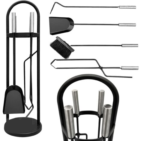 Set Attrezzi Per Camino In Ghisa - Paletta, Attizzatoio, Spazzola E Supporto, Design Moderno - Foto 3