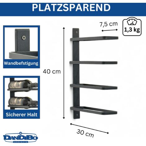 DanDiBo Scaffale a parete Natura 100 cm in metallo Supporto-bottiglie Scaffale a parete Porta bottiglie