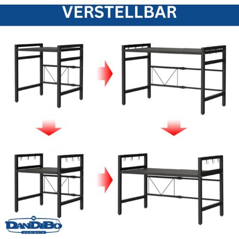 DanDiBo Scaffale Regolabile Per Microonde 2 Livelli – Larghezza 40-64 Cm, Portata 30 Kg, Con 8 Ganci, Nero - 3
