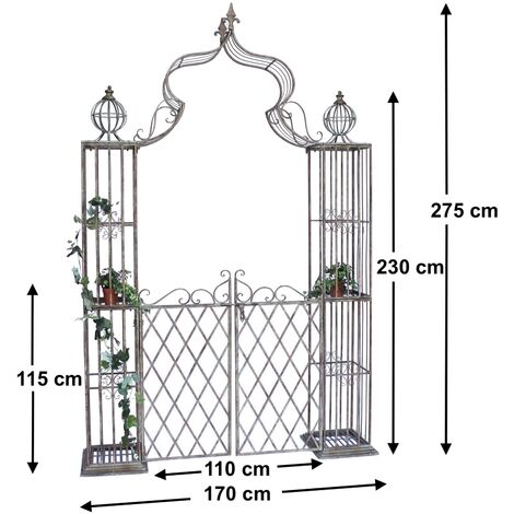 Arco da giardino con cancello altezza 230cm, Arco in metallo per