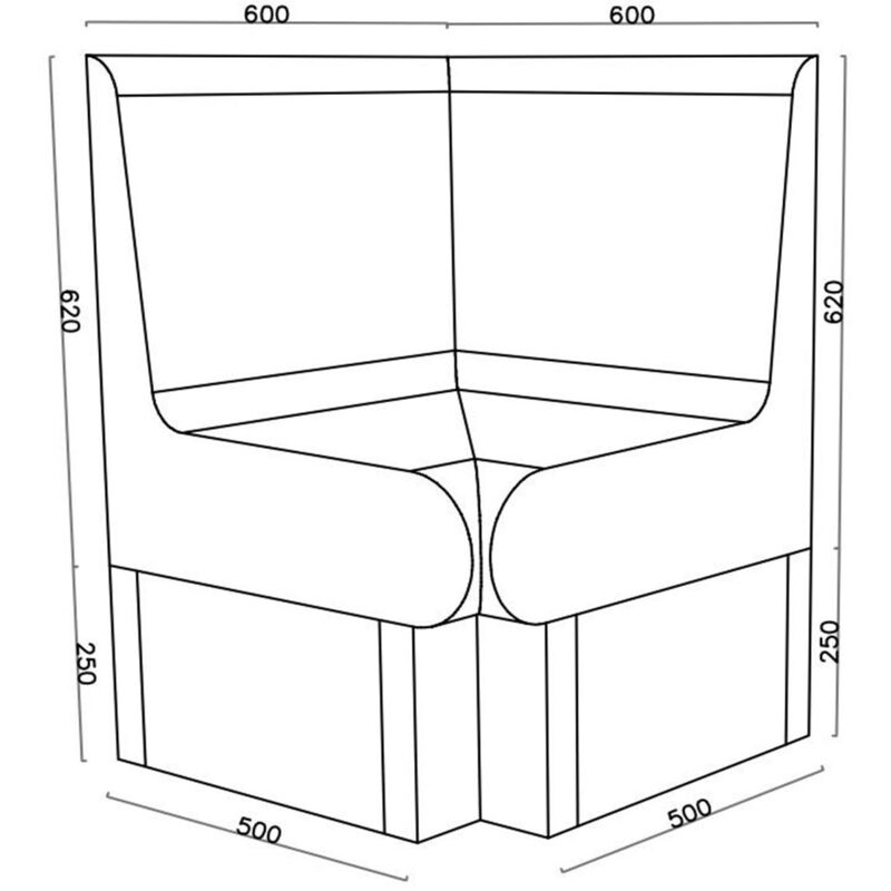 Panca arrotondata 1200 x 586 cm con schienale in XPS pronto per piastrellare