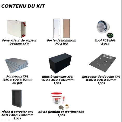 Kit Costruzione Cabina Hammam Da Piastrellare 180 X 100 Con Generatore - Foto 4