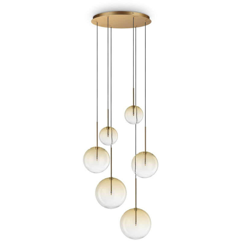 Ideal Lux Equinoxe 6 Light Cluster Pendant Ceiling Light Shaded Amber