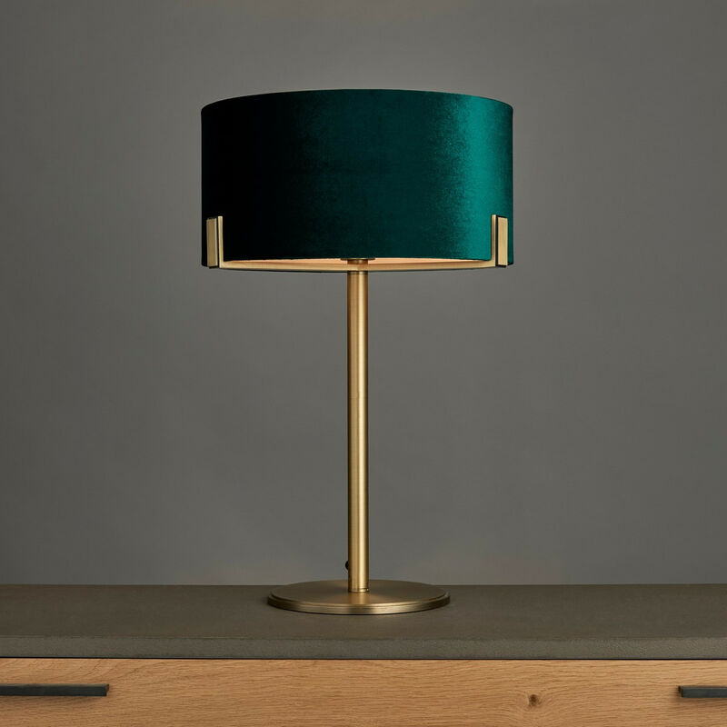 Botanical Table Lamp Brass with 25cm Velvet Green Shade - Simplo