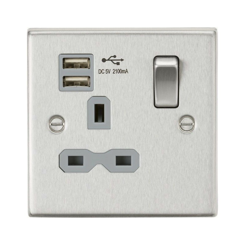 Knightsbridge 13A 1G Switched Socket Dual USB Charger (2.1A) With Grey ...