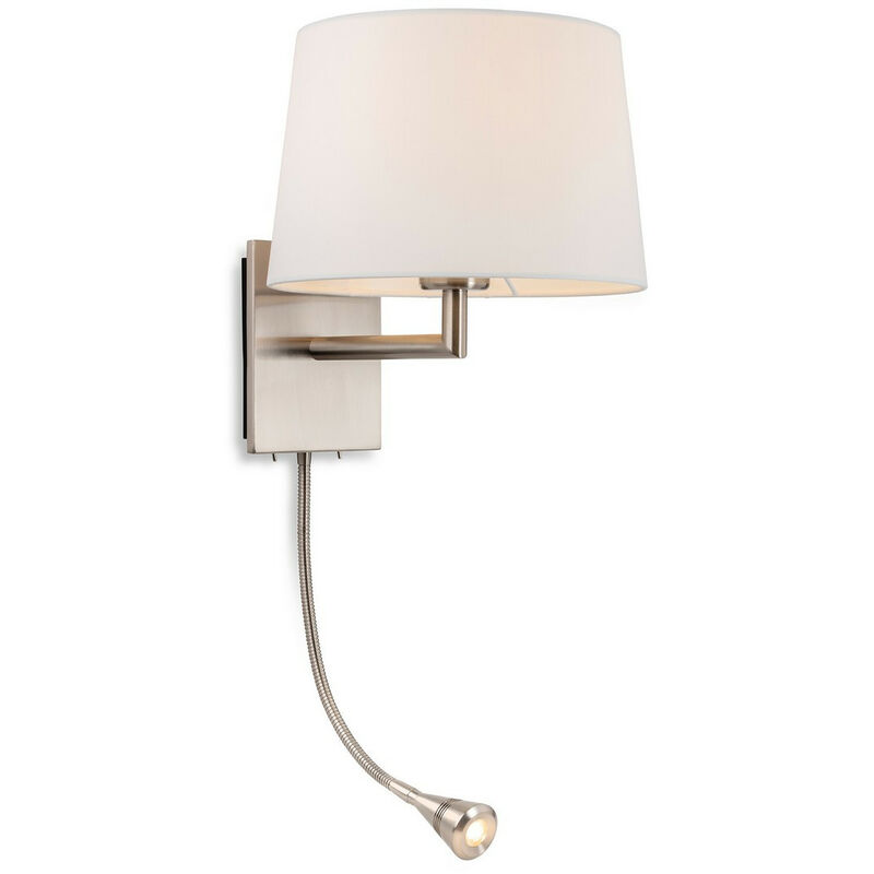 Firstlight Grand - 1 Light Indoor Wall Light with Reading Lamp Brushed Steel, Cream Shade, E27