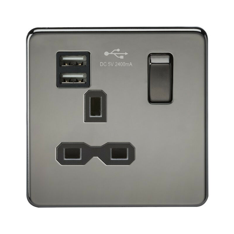 Knightsbridge Screwless 13A 1G Switched Socket With Dual USB Charger (2 ...