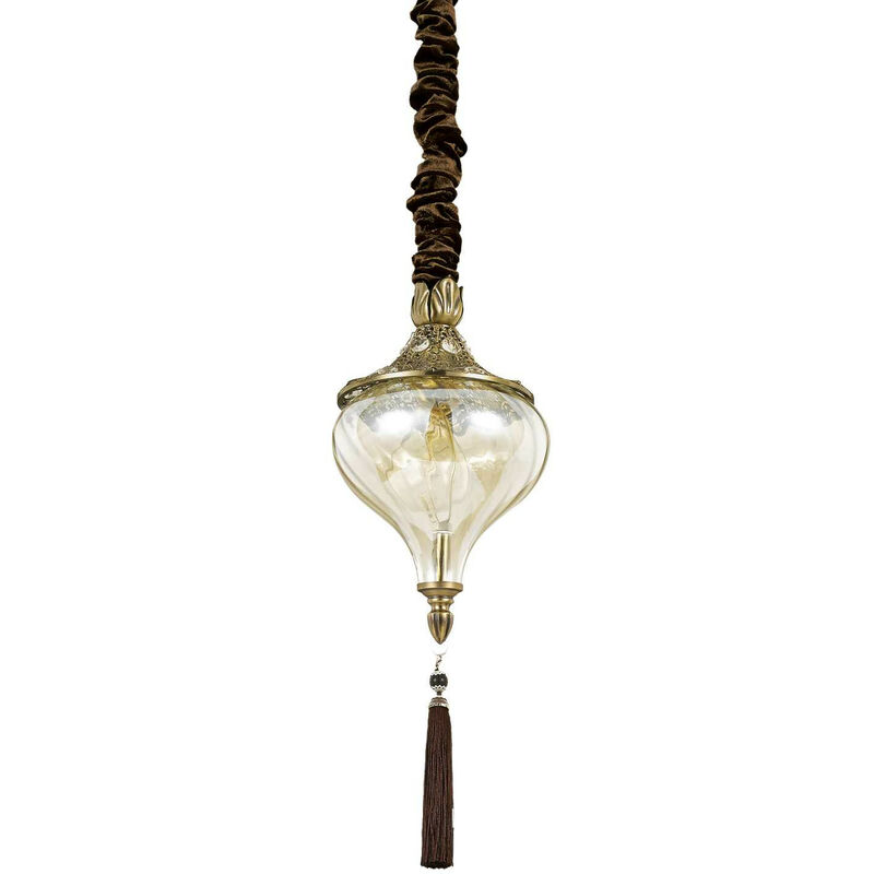 Ideal Lux Harem - 1 Light Ceiling Pendant Antique Brass, Amber, Glass, E27