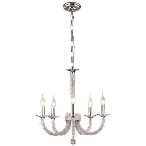 Inspired Diyas - Elena - Ceiling Pendant Chandelier 5 Light Polished Chrome, Crystal