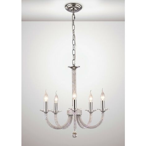 Inspired Diyas - Elena - Ceiling Pendant Chandelier 5 Light Polished Chrome, Crystal