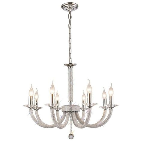 Inspired Diyas - Elena - Ceiling Pendant Chandelier 8 Light Polished Chrome, Crystal