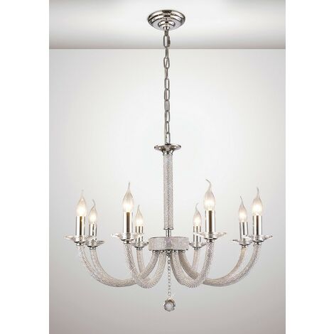 Inspired Diyas - Elena - Ceiling Pendant Chandelier 8 Light Polished Chrome, Crystal