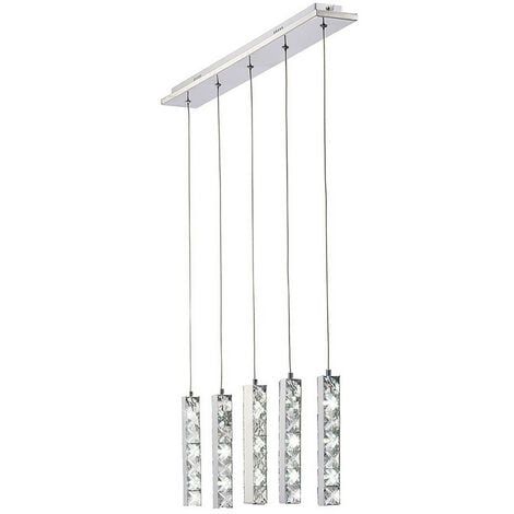 Inspired Clearance - Galaxy Linear Pendant 5 Drop 15W LED 6000K Polished Chrome, Crystal