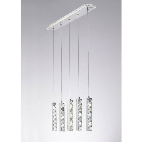 Inspired Clearance - Galaxy Linear Pendant 5 Drop 15W LED 6000K Polished Chrome, Crystal